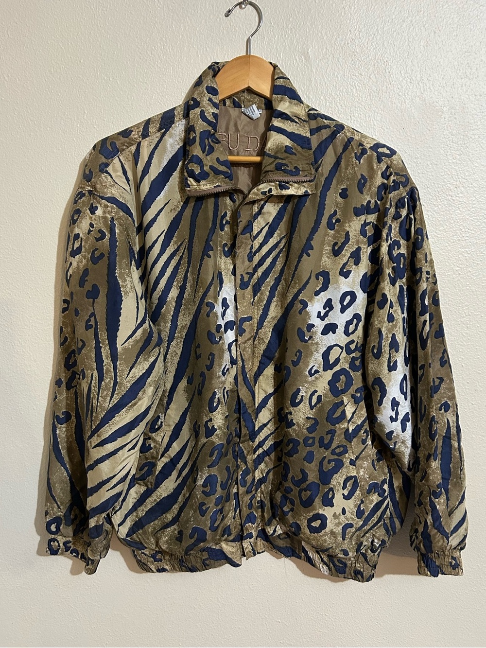 Fuda International Silk Animal-Print Bomber Jacket Size Large Retro Vintage